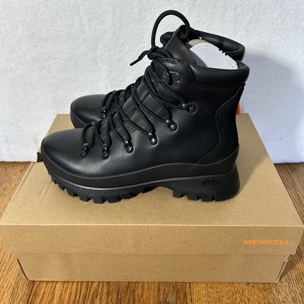 Merrell Womens Size 8M Bristol Mid Black Leather Hiking Boots